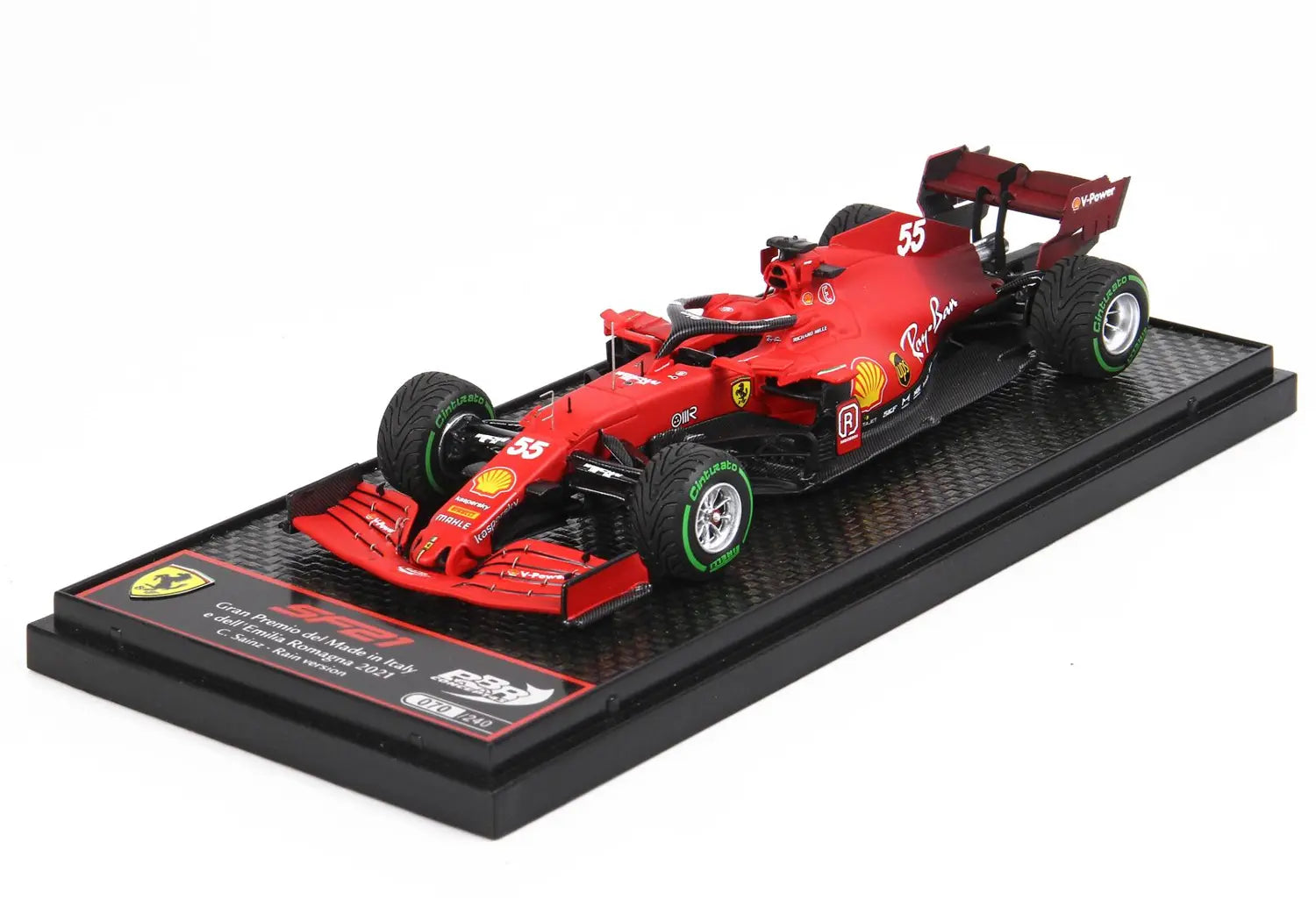 BBR Models Ferrari SF21 #55 Carlos Sainz – GP Emilia Romaña 2021 Versión Lluvia – Coche a Escala 1:43 con Vitrina (Edición Limitada 240 pzas) de BBR Models