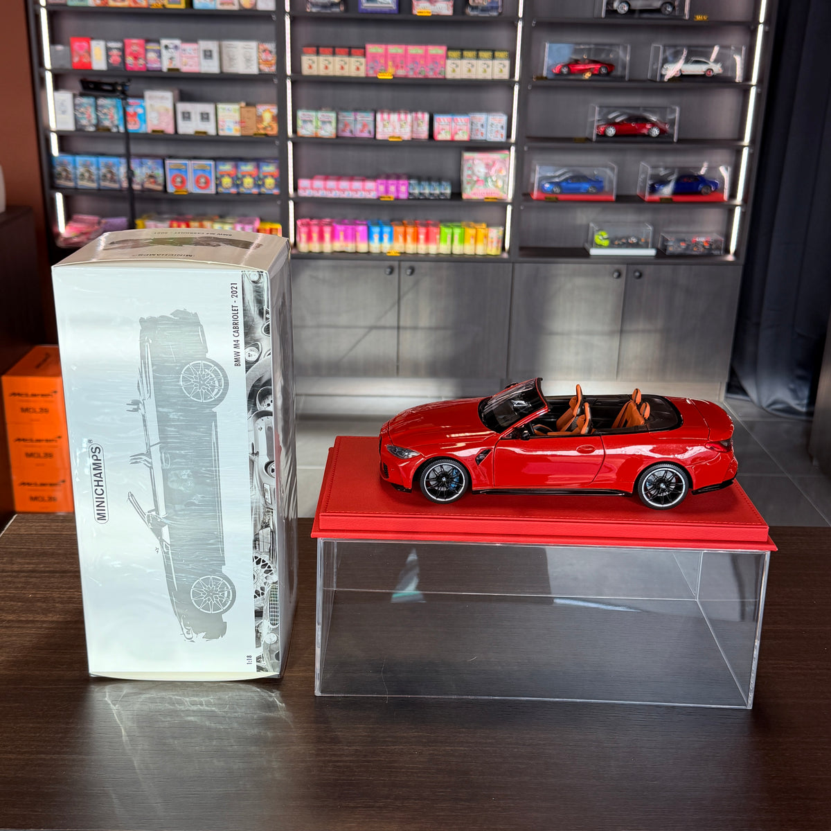 BMW M4 Cabriolet 2021 Red Metallic 1:18 Scale by Minichamps