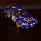 Subaru Impreza 555 Rallye Monte Carlo 1995, vůz č. 5, Carlos Sainz, měřítko 1:18 s vitrínou od Kyosho