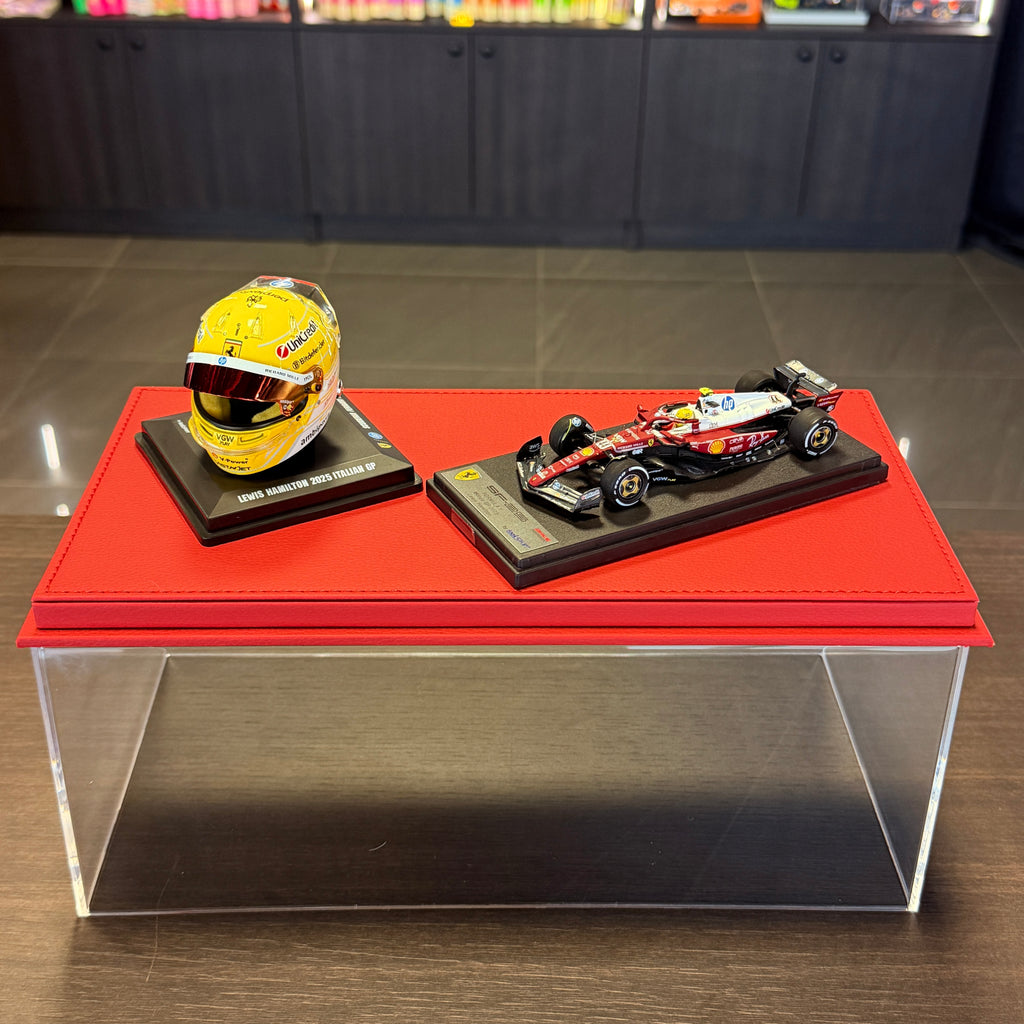 Conjunto de colecionador Lewis Hamilton Monza 2025 LOOKSMART – Ferrari SF-25 1:43 + Capacete 1:5