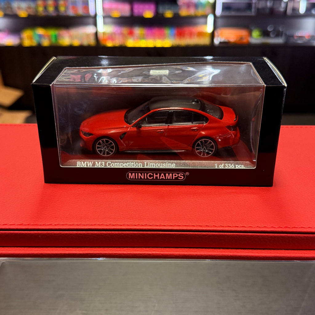 BMW M3 Competition G80 2020 raudona metalinė spalva 1:43, Minichamps