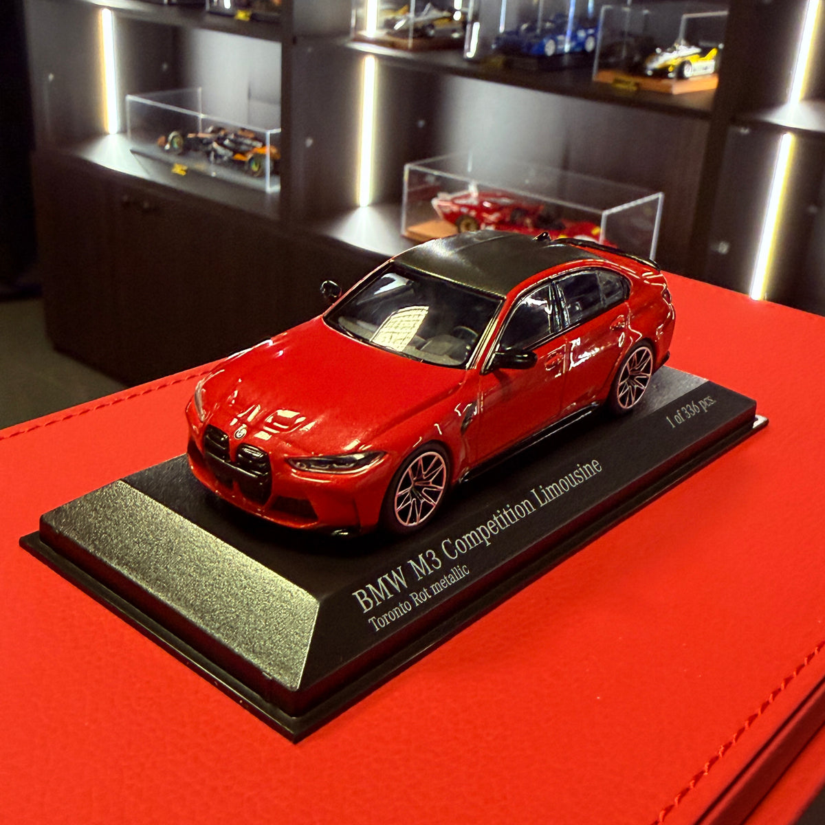 BMW M3 Competition G80 2020 raudona metalinė spalva 1:43, Minichamps