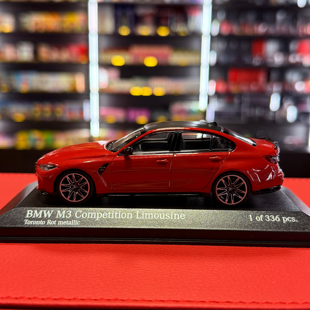 BMW M3 Competition G80 2020 raudona metalinė spalva 1:43, Minichamps