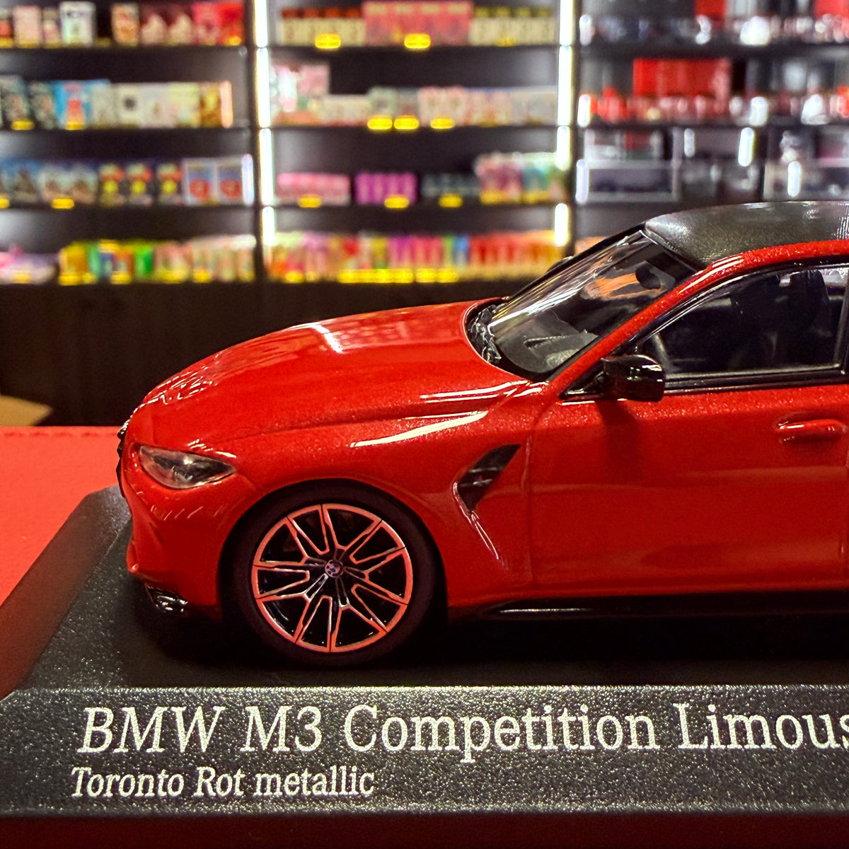 BMW M3 Competition G80 2020 raudona metalinė spalva 1:43, Minichamps