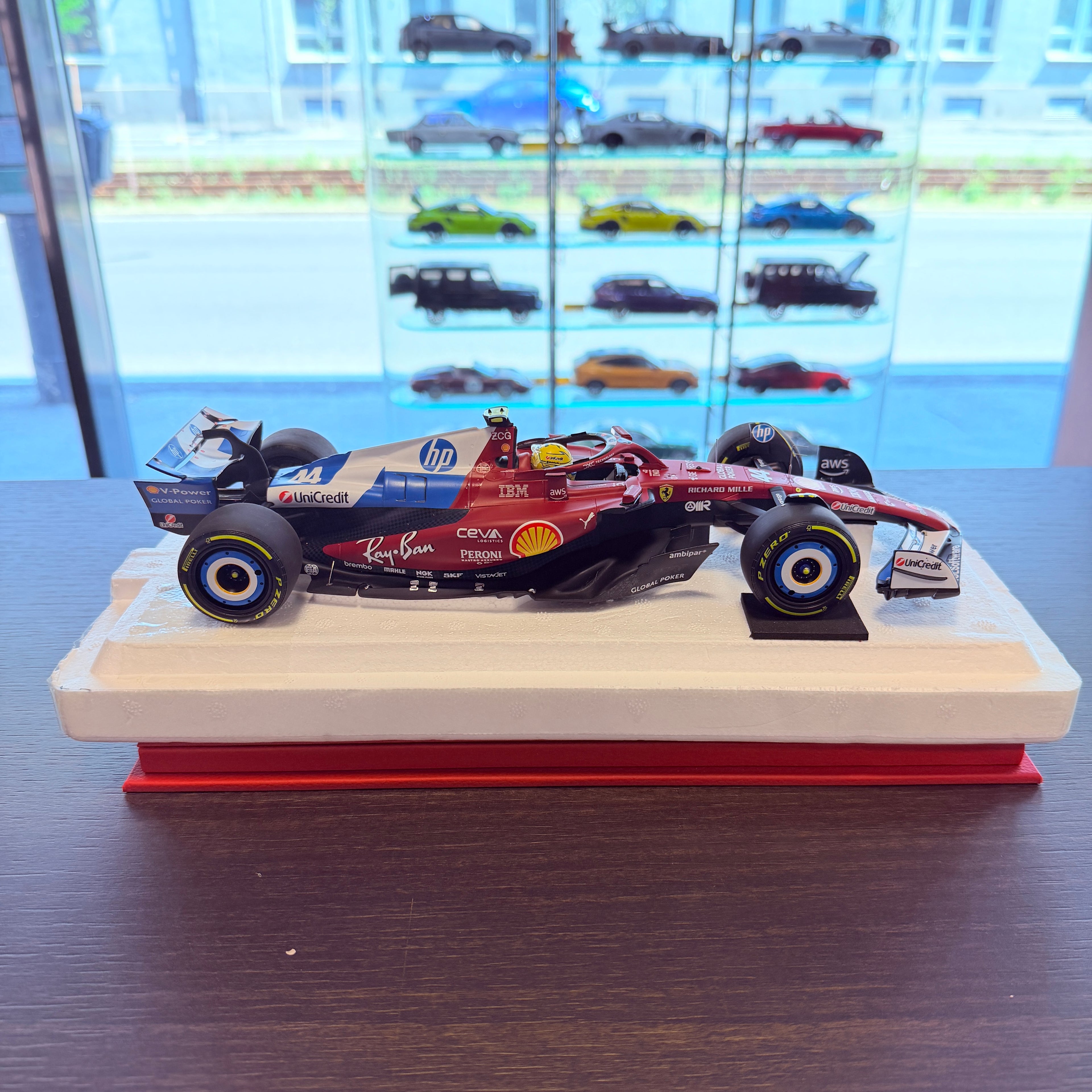 Ferrari SF-25 Miami Grand Prix 2025 Lewis Hamilton #44 1:18 Scale with Display Case by BBR Models