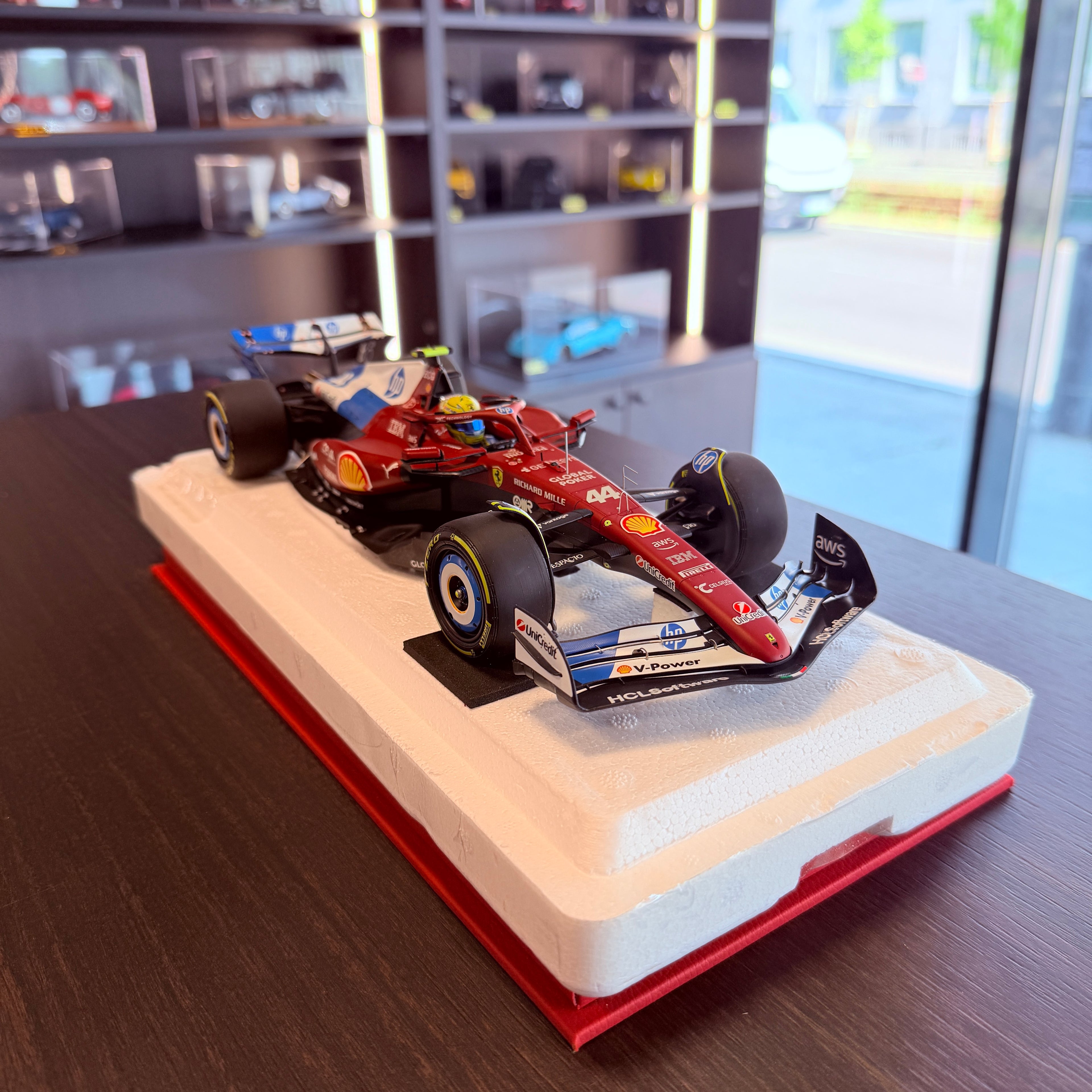Ferrari SF-25 Miami Grand Prix 2025 Lewis Hamilton #44 1:18 Scale with Display Case by BBR Models