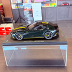 Ferrari 12Cilindri Panoramic Roof Verde British with Yellow Stripes Limited Edition 1:18 Scale with Display Case by BBR Models