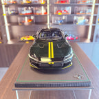 Ferrari 12Cilindri Panoramic Roof Verde British with Yellow Stripes Limited Edition 1:18 Scale with Display Case by BBR Models