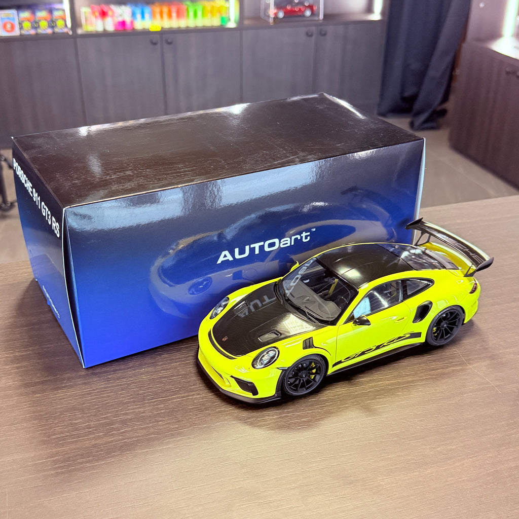 Porsche 911 (991.2) GT3 RS с пакет Weissach Racing Yellow – мащабен модел автомобил в мащаб 1:18 от AUTOart