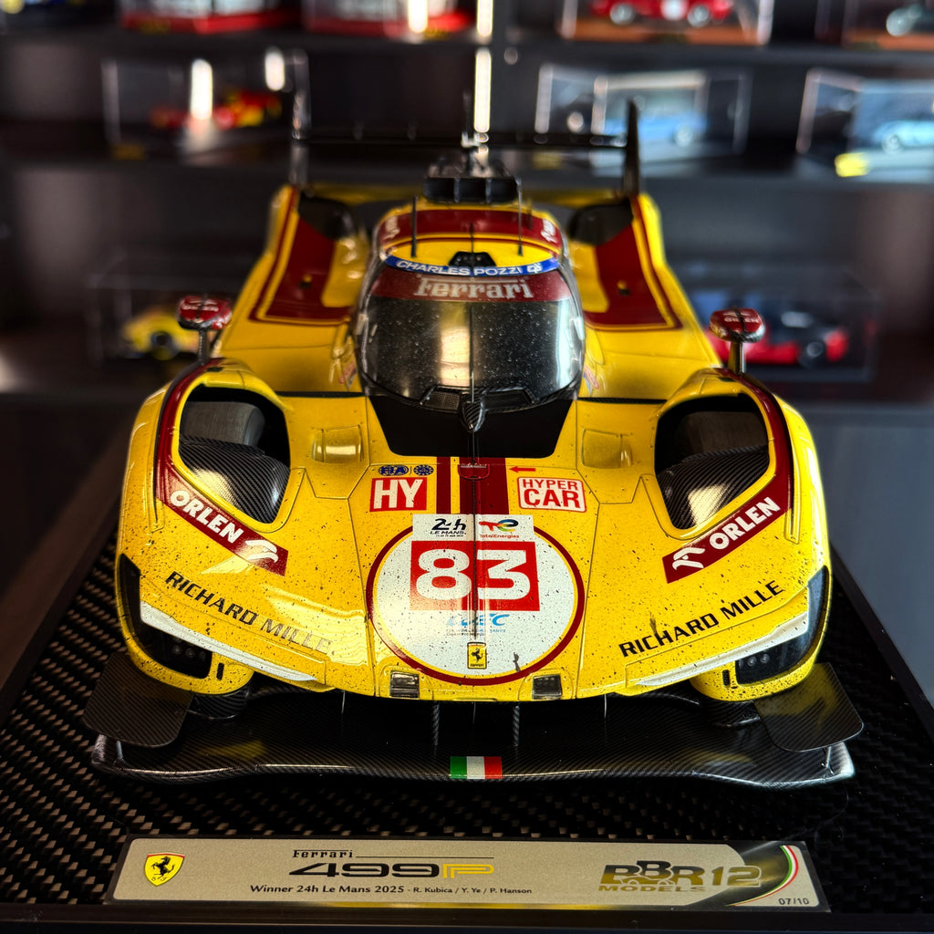 BBR Models Ferrari 499P #83 Dirty Version – Winner 24 Hours of Le Mans 2025 – Kubica, Ye & Hanson – 1:12 Scale Model Car (Limited Edition 10 pcs)