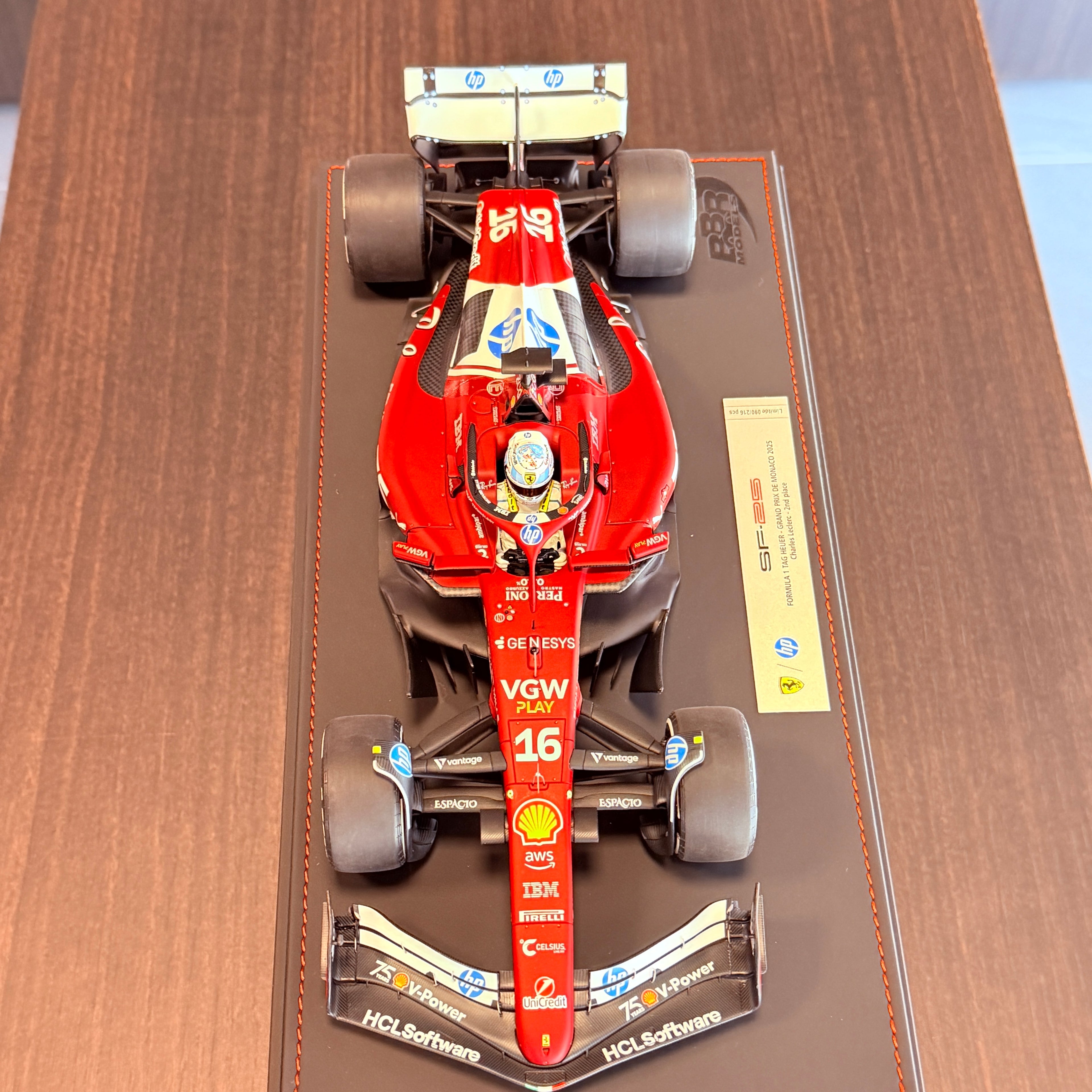 Ferrari SF-25 F1 Monaco Grand Prix 2025 Charles Leclerc #16 1:18 Scale with Display Case by BBR Models (Limited 216)