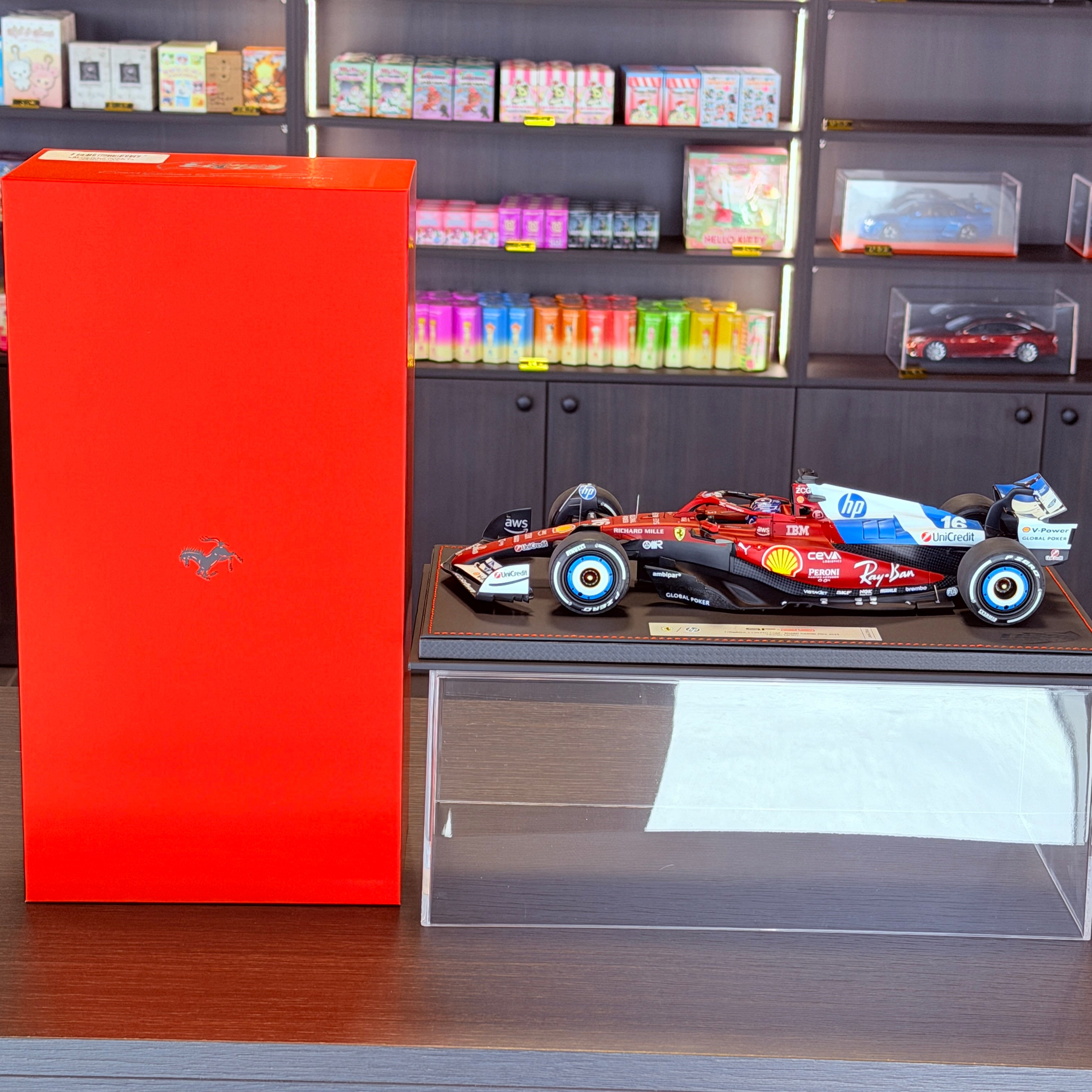 Ferrari SF-25 F1 Miami Grand Prix Charles Leclerc #16 1:18 Scale Luxury Pack with Display Case by BBR Models