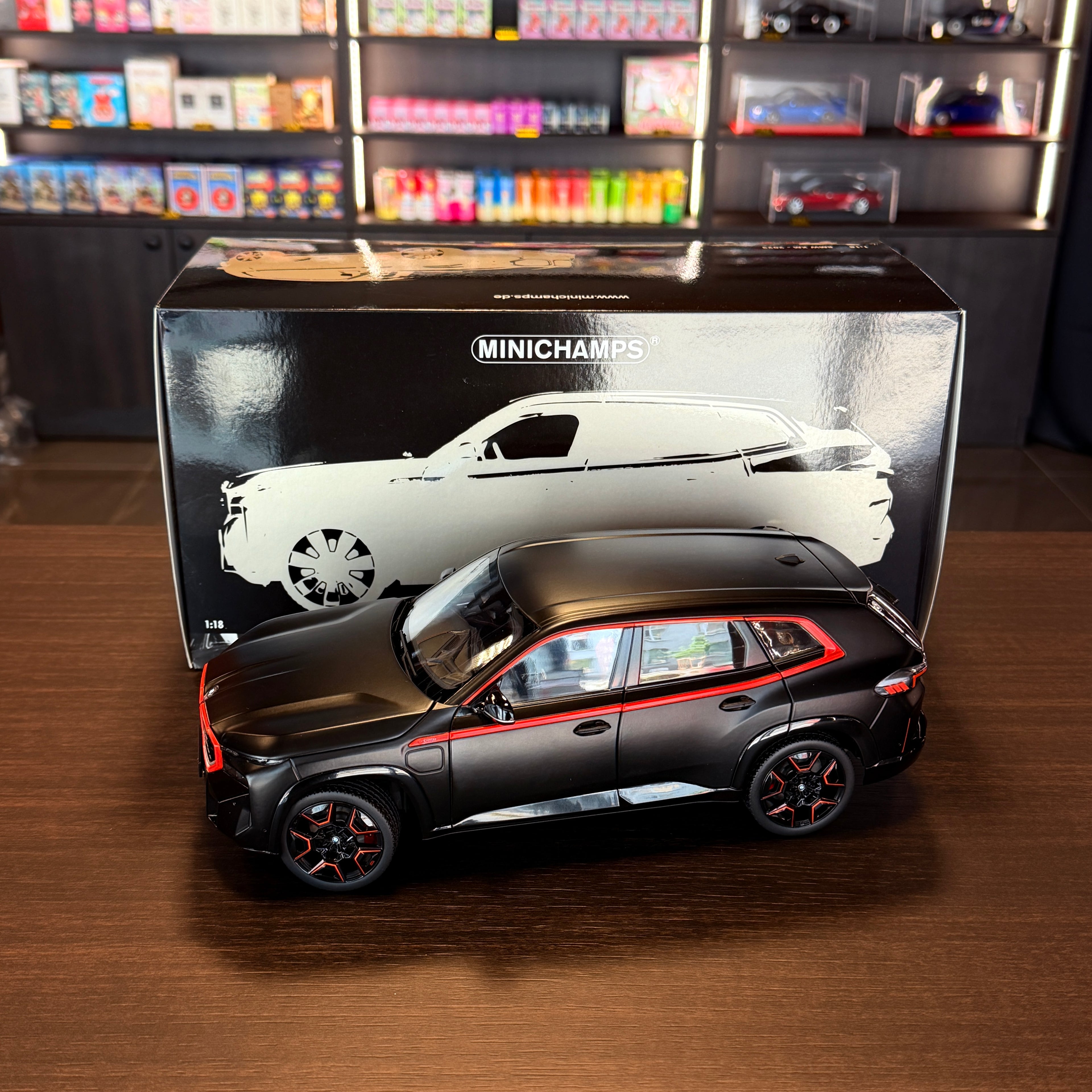 BMW XM 2023 Matt Black 1:18 Scale with Display Case by Minichamps