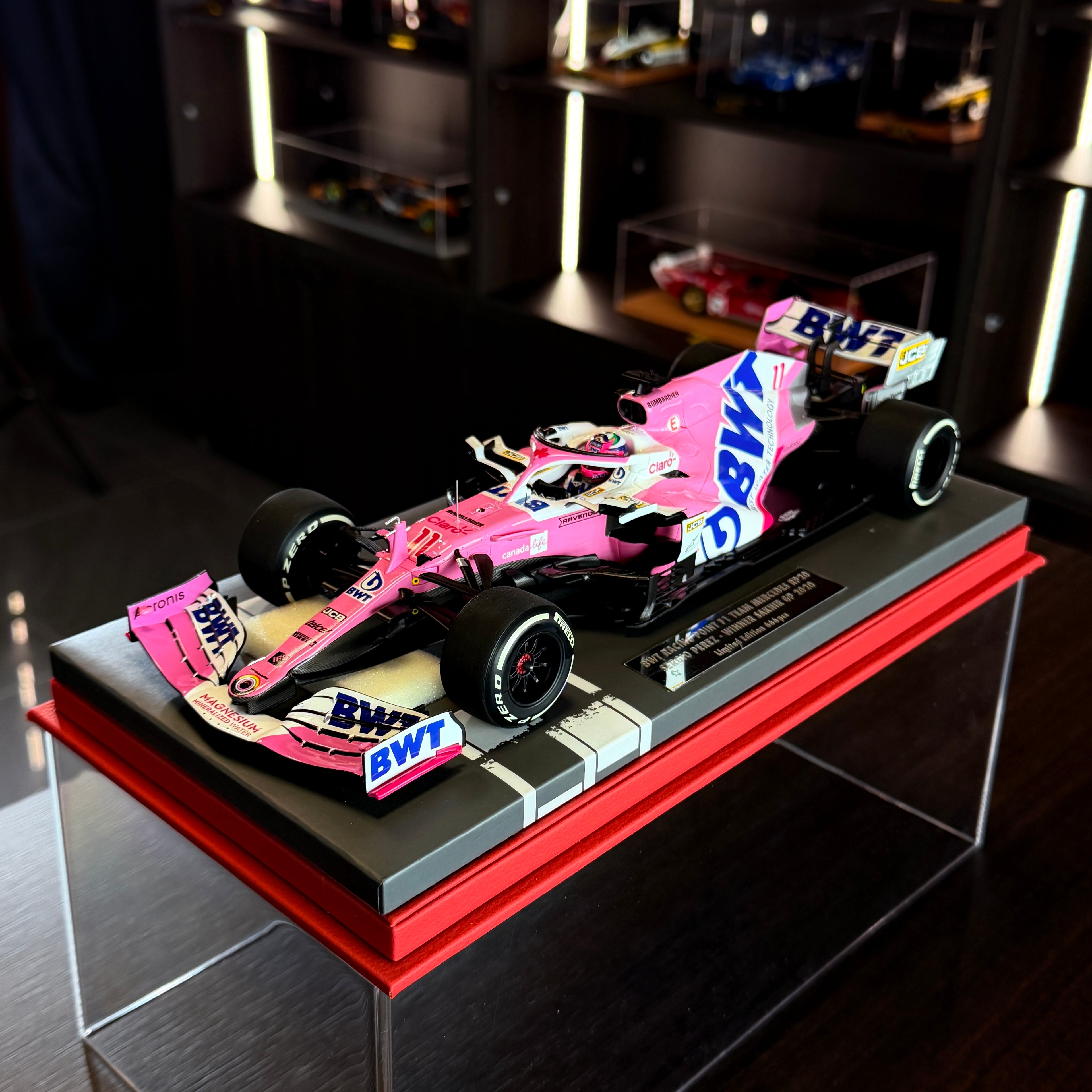 BWT Racing Point F1 Team Mercedes RP20 Sakhir Grand Prix 2020 Sergio Pérez Limited Edition 666 Pieces 1:18 Scale with Display Case by Minichamps