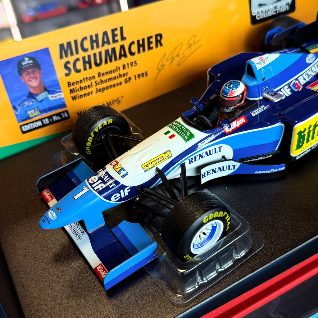 Benetton Renault B195 Winner Japanese Grand Prix 1995 Michael Schumacher 1:18 Scale with Display Case by Minichamps