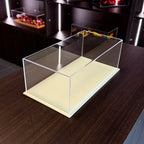 Atlantic Maranello 1:18 acrylic display case with beige leather base – three-quarter view