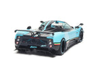 Pagani Zonda Uno Coupe Full Open Turchese, karbon‑szálas Special Pack kivitel, 1:18 méretarányban, vitrinben – BBR Models