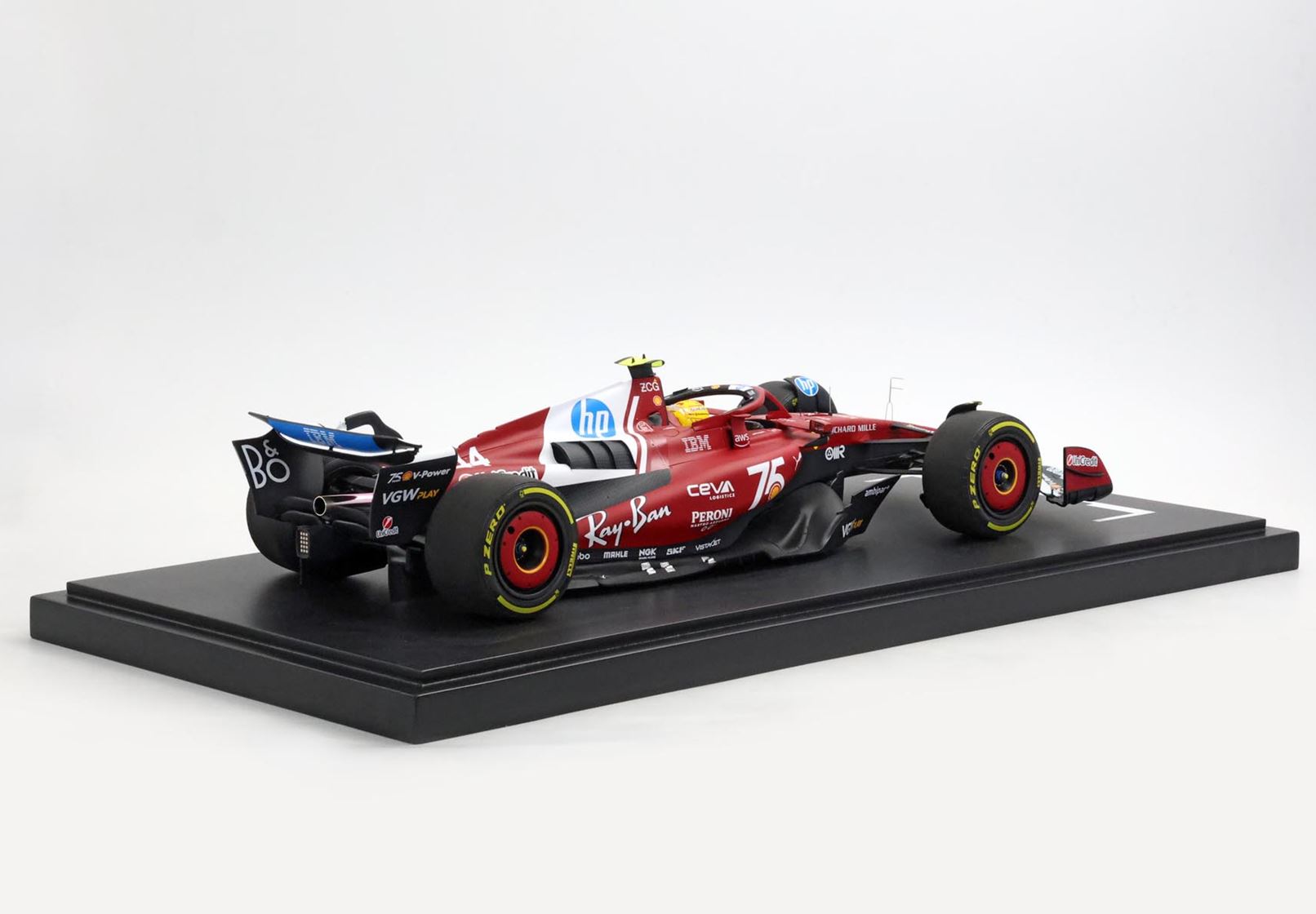 Ferrari SF-25 Gran Premio di Monaco 2025 livrea Shell per i 75 anni, Lewis Hamilton, edizione limitata in scala 1:12 con teca espositiva di BBR Models