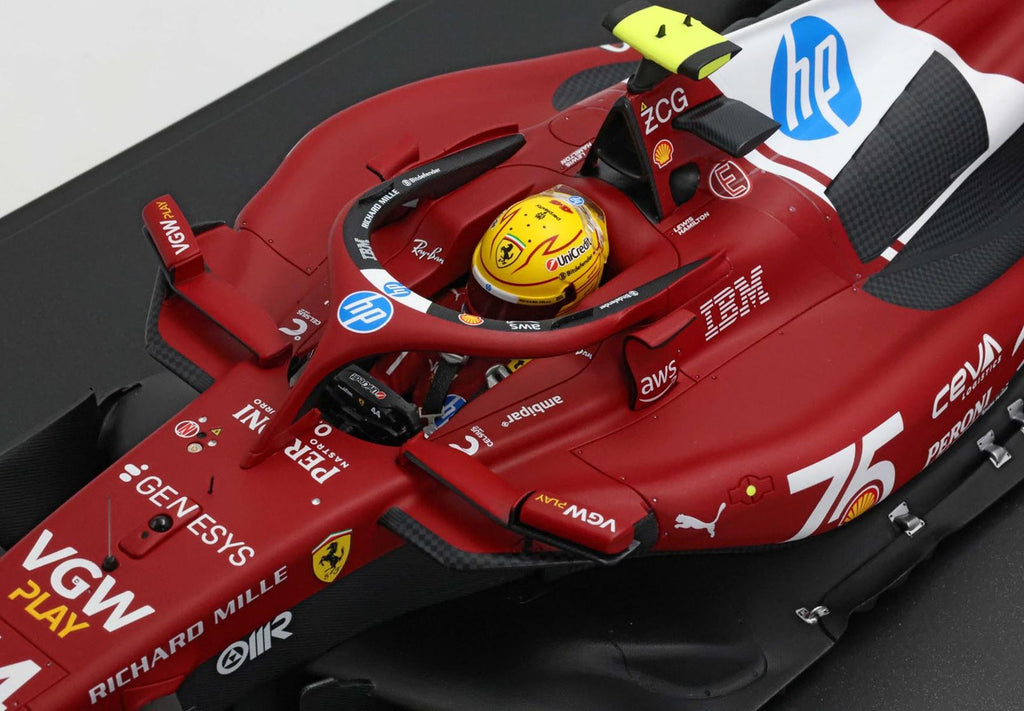 Ferrari SF-25 Velika nagrada Monaka 2025. Shellova livreja za 75. obljetnicu, Lewis Hamilton, ograničeno izdanje u mjerilu 1:12 s vitrinom, BBR Models