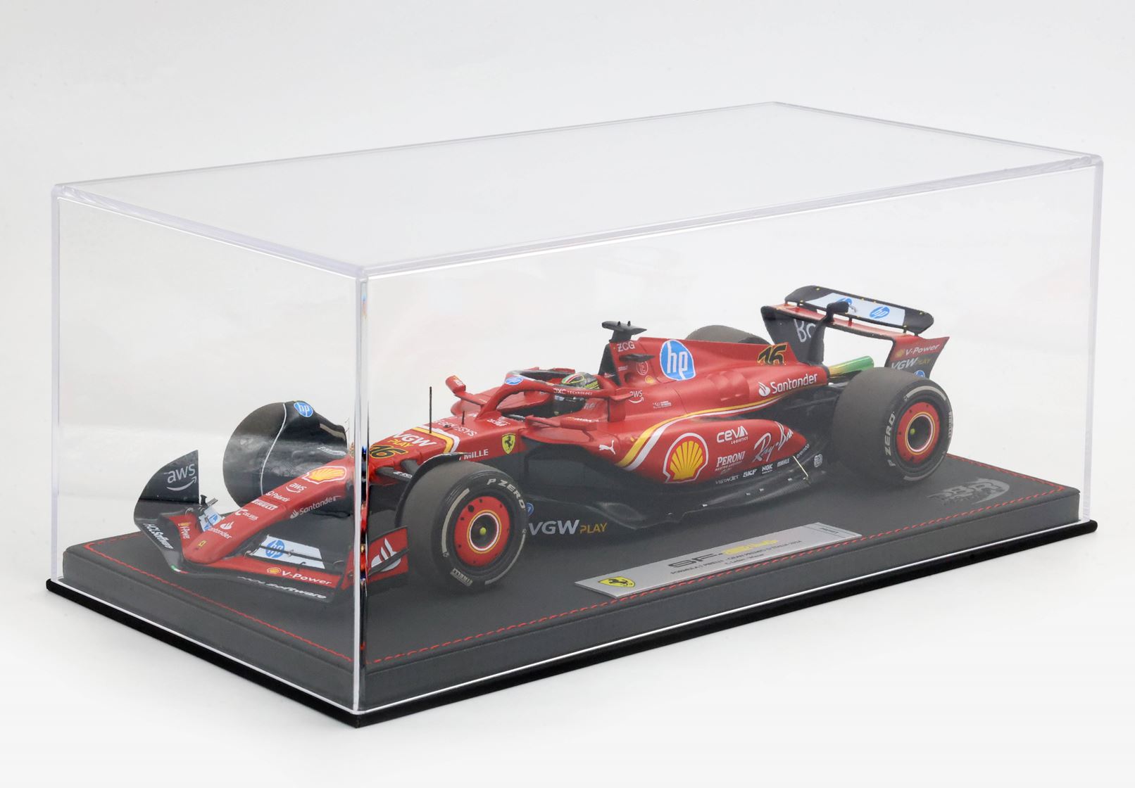 Ferrari SF-24 #16 Ganador Gran Premio de Austin EE. UU. 2024 – Charles Leclerc – Escala 1:18 con Vitrina (Edición Limitada 100 pzas) de BBR Models