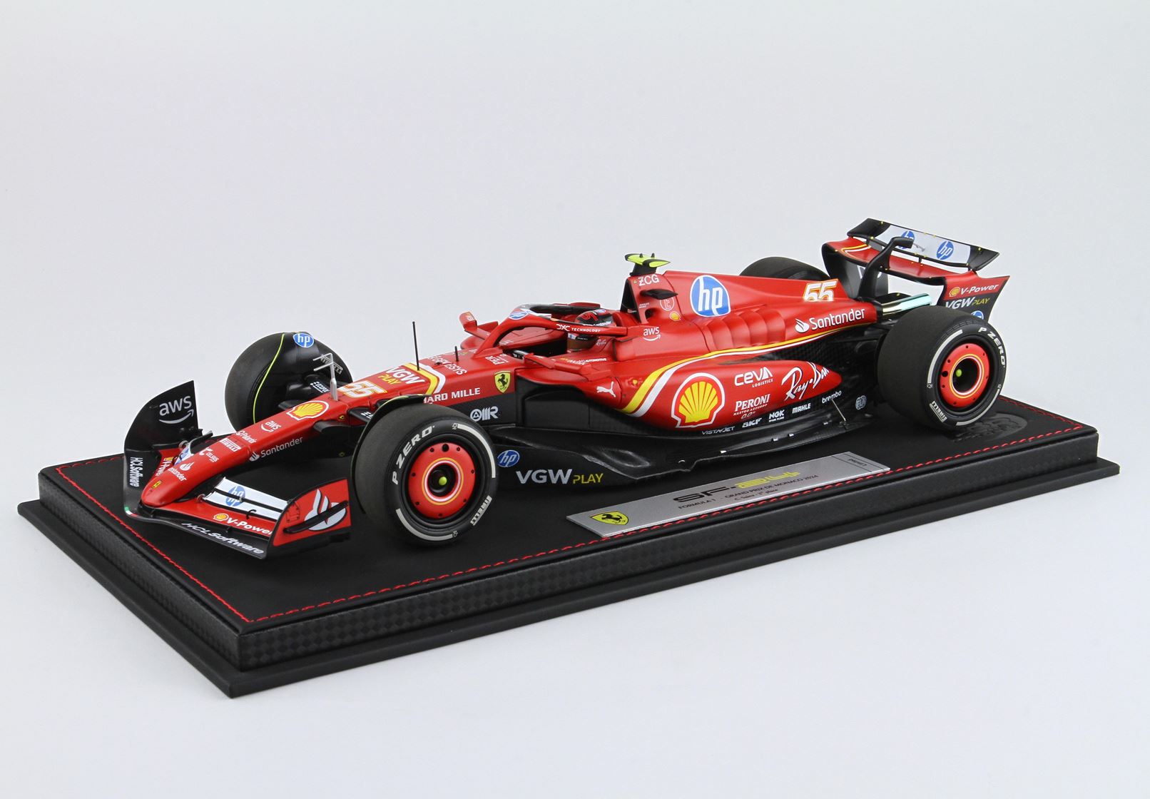 Ferrari SF-24 Gran Premio de Mónaco 2024 #55 – Carlos Sainz – Escala 1:18 (Embalaje de Lujo, Edición Limitada de 50 unidades) de BBR Models