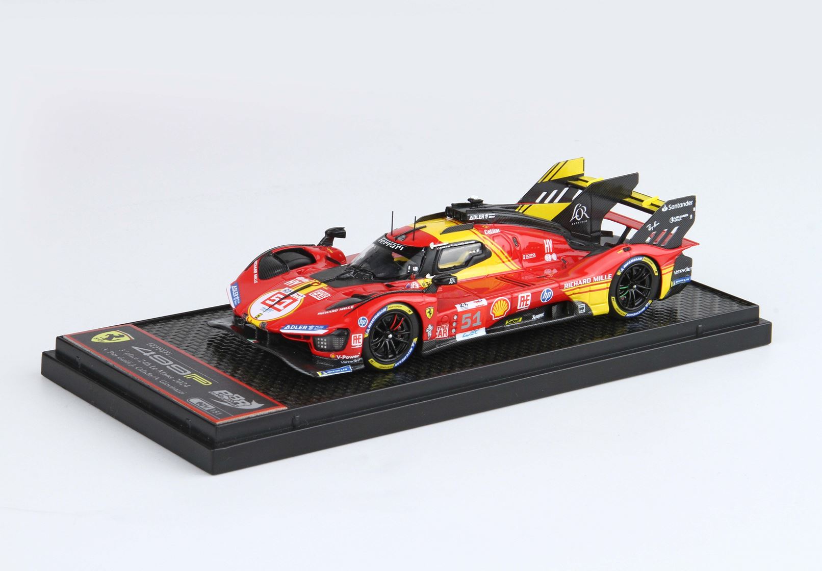 Ferrari 499P #51 3er Lugar 24 Horas de Le Mans 2024 – Pier Guidi, Giovinazzi y Calado – Escala 1:43 con Vitrina (Edición Limitada 151 piezas) de BBR Models