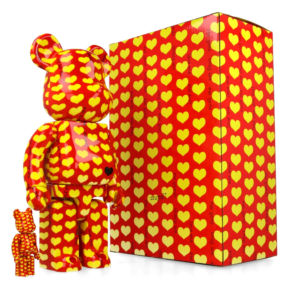 BE@RBRICK Yellow Heart Reverse Ver. 100% & 400%-set van Medicom Toy