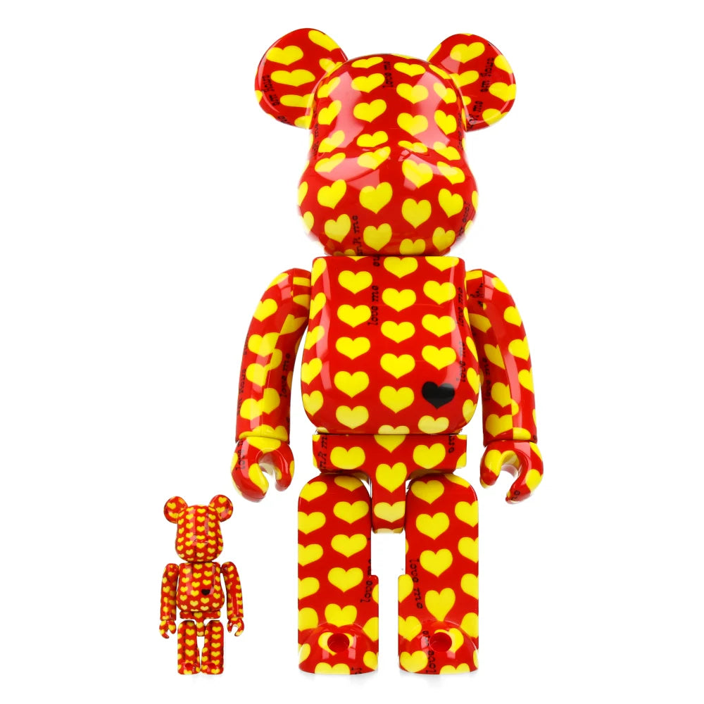 BE@RBRICK Yellow Heart Reverse Ver. 100% & 400%-set van Medicom Toy
