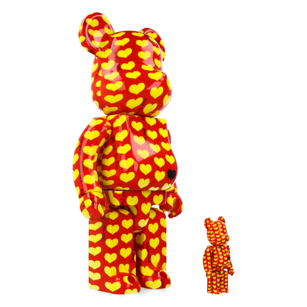BE@RBRICK Yellow Heart Reverse Ver. 100% & 400%-set van Medicom Toy