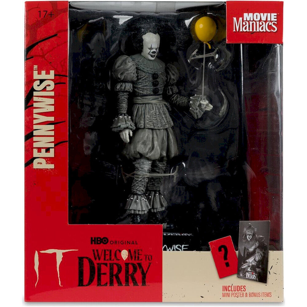 IT: Welcome to Derry Movie Maniacs Pennywise čiernobiela figúrka 16 cm od McFarlane Toys