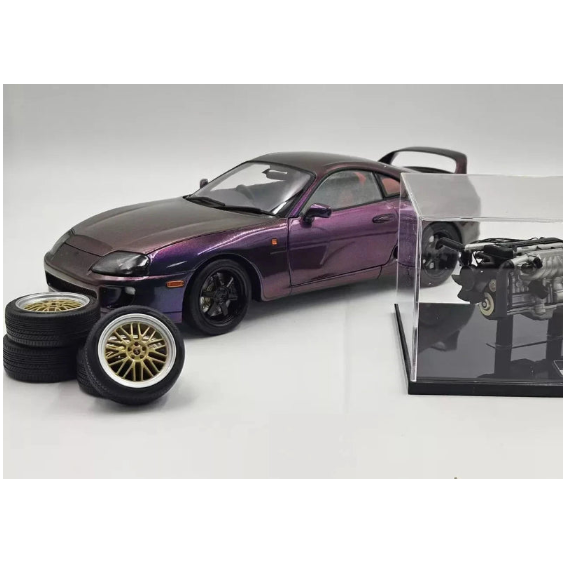 WHEELART Toyota Supra A80 Coupé Midnight Purple (LHD) 1:18 Diecast Modell mit Motor & zusätzlichen Rädern